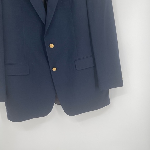 Brooks Brothers 346 Blazer Men Size 43L Navy Blue Worsted Wool Gold Buttons - Picture 3 of 11